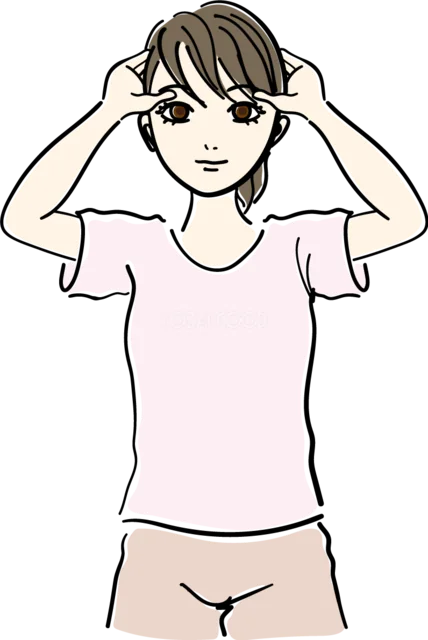 両手を頭の後ろに添える首のストレッチ（背景透過PNG）