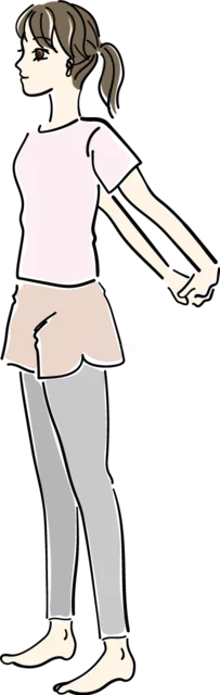 両手を後ろで組んで胸を伸ばす女性（背景透過PNG）
