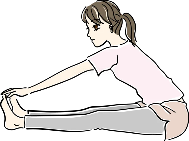 両脚を伸ばしてつま先に触れる前屈ストレッチ（背景透過PNG）