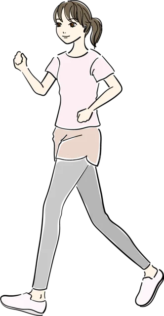 健康のためにウォーキングする女性（背景透過PNG）