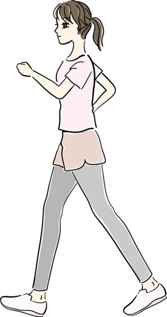 横向きでウォーキングを続ける女性（背景透過PNG）