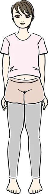 体形を確認する正面向きのダイエット女性（背景透過PNG）