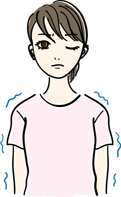 寒さで肩を震わせる運動着の女性（背景透過PNG）