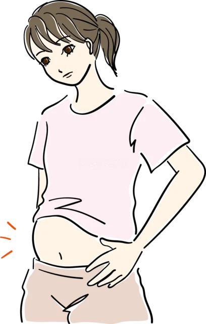 お腹まわりを確認するダイエット中の女性（背景透過PNG）