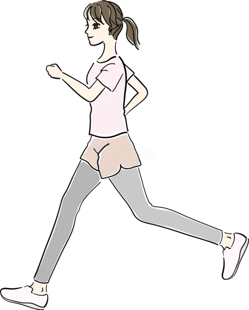 ダイエット運動でジョギングする女性（背景透過PNG）