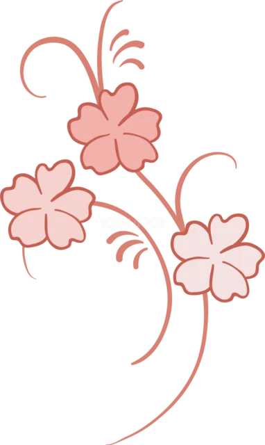 ピンクの桜3輪と曲線の春飾り（背景透過PNG）