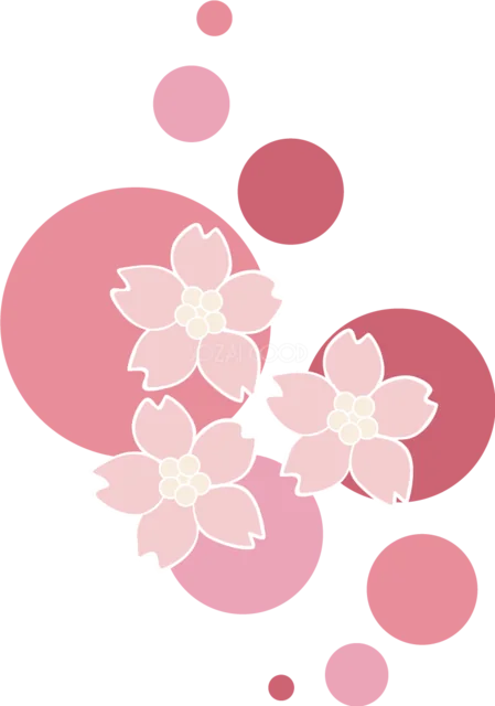 赤とピンクの丸に桜を重ねた和風飾り（背景透過PNG）