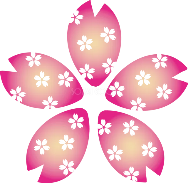 小さな桜模様を散らした鮮やかなピンクの桜（背景透過PNG）