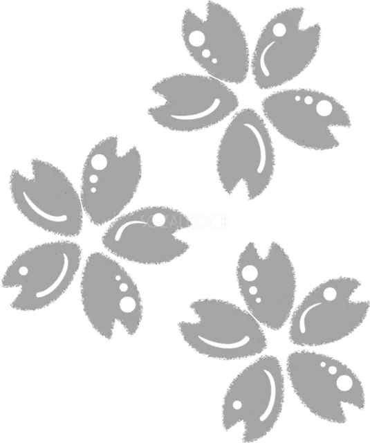 グレーの桜を斜めに並べたシルエット模様（背景透過PNG）