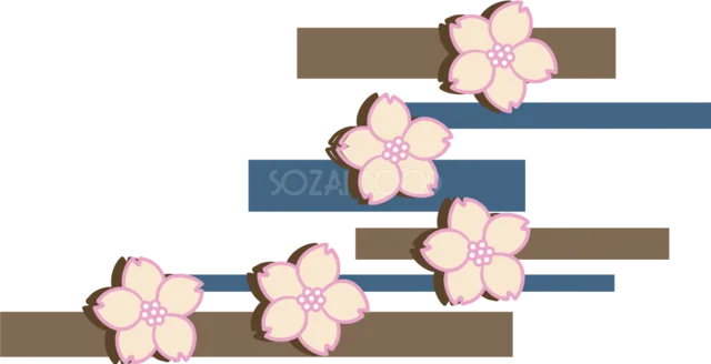 茶色と青の帯に桜を飾った和風デザイン（背景透過PNG）