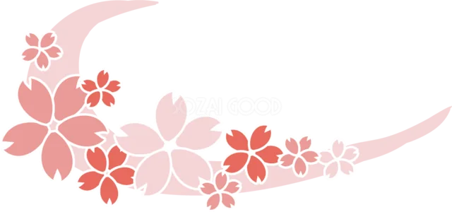ピンクの桜で描いた三日月形の花飾り（背景透過PNG）