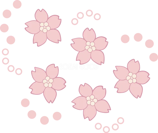 淡いピンクの桜と丸い泡を散らした花飾り（背景透過PNG）