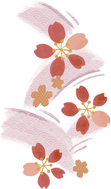 和柄の流れに赤い桜を散らした斜め飾り（背景透過PNG）