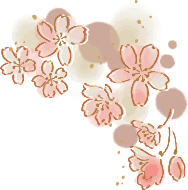 淡い色の桜を筆描き風に散らした春の飾り（背景透過PNG）