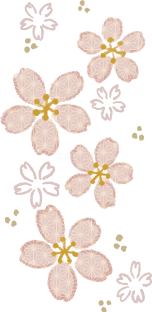 淡いピンクの桜を縦に散らした春の花飾り（背景透過PNG）