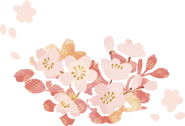 格子模様を重ねたピンクの桜の花飾り（背景透過PNG）