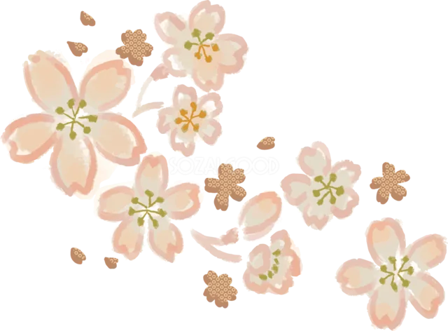 淡い桜と金色の小花を横に流した和風飾り（背景透過PNG）