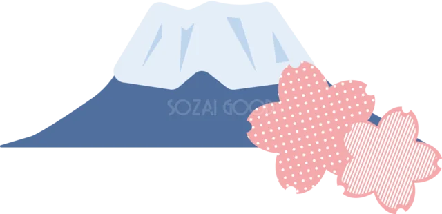 富士山と水玉や縞模様の桜2輪（背景透過PNG）