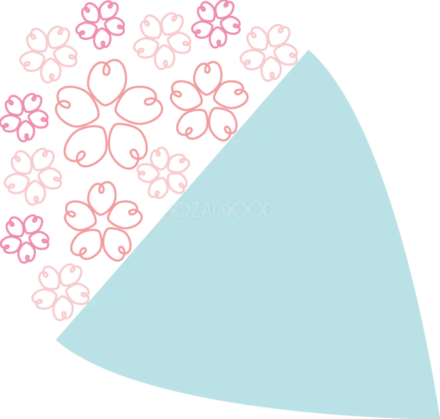 水色の富士山に桜の線画を重ねた春の飾り（背景透過PNG）
