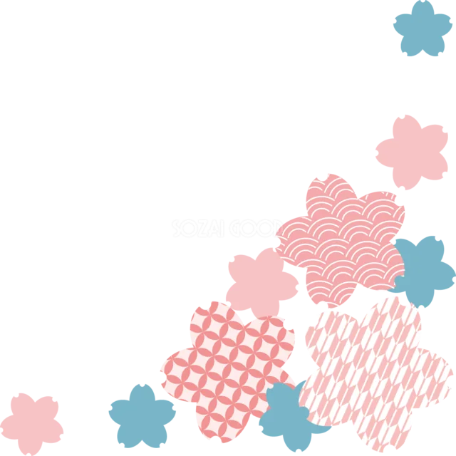 さまざまな和柄で描いた桜の花模様（背景透過PNG）