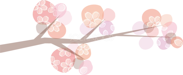 桜模様の丸を枝に咲かせた春のデザイン（背景透過PNG）