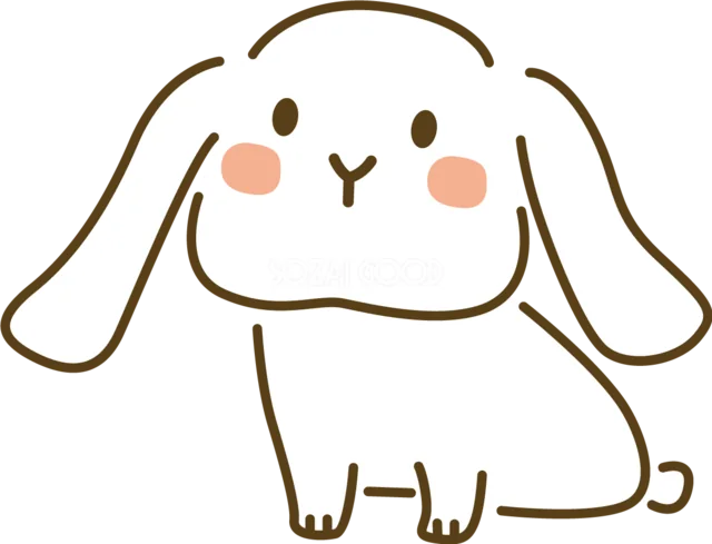 長い垂れ耳でお座りするかわいい白うさぎ（背景透過PNG）