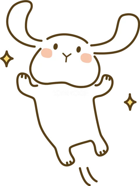 両耳と手足を広げてジャンプする白うさぎ（背景透過PNG）