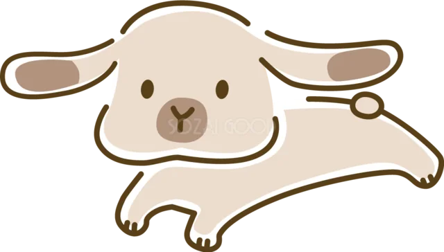 元気よく横へ走るベージュの垂れ耳うさぎ（背景透過PNG）