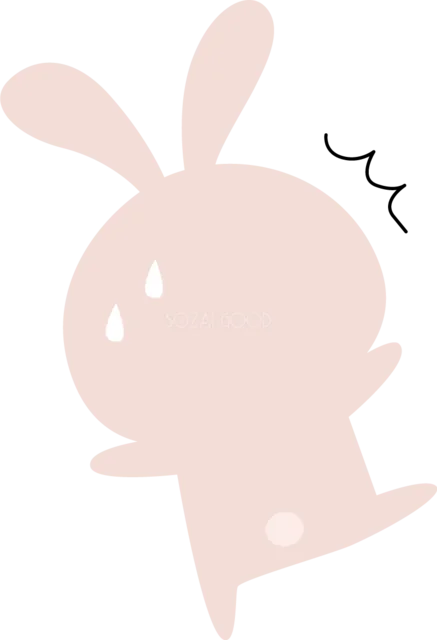 汗をかいて驚くピンクのうさぎの後ろ姿（背景透過PNG）