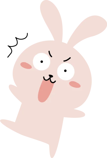 目を見開いてびっくりするピンクのうさぎ（背景透過PNG）