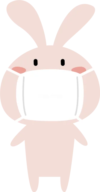 白いマスクを着けて立つピンクのうさぎ（背景透過PNG）