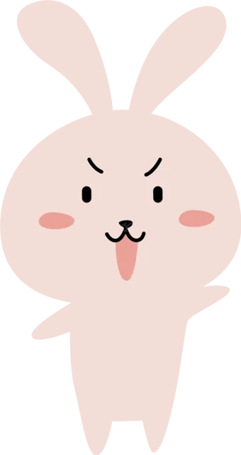 怒った表情で立つピンクのうさぎ（背景透過PNG）