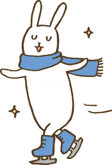 青いマフラーでアイススケートをするうさぎ（背景透過PNG）