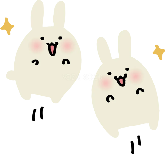 きらめきの中で元気に跳ぶ白うさぎ2匹（背景透過PNG）