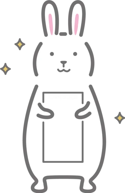 白い用紙を両手で持つ白うさぎイラスト（背景透過PNG）
