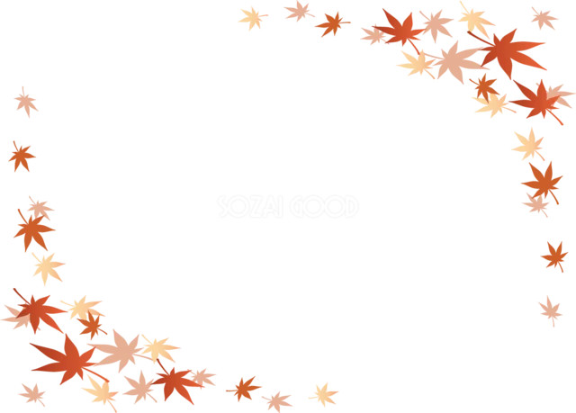 赤とオレンジの小さな紅葉を円形に散らした秋のフレーム（背景透過PNG）