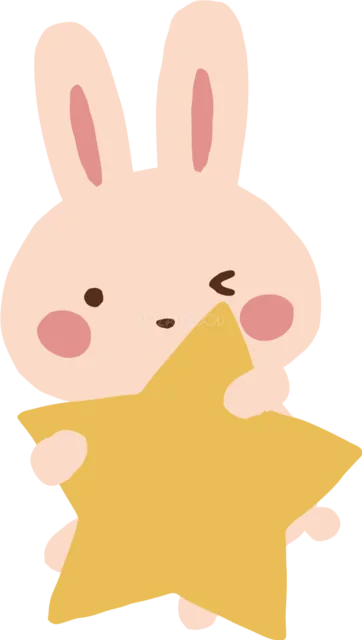 黄色い星を抱えてウインクするピンクのうさぎ（背景透過PNG）