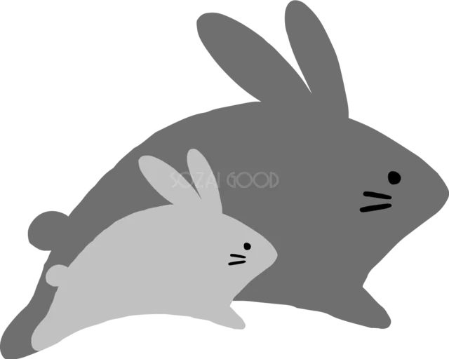 仲良く並んで走る黒うさぎの親子（背景透過PNG）