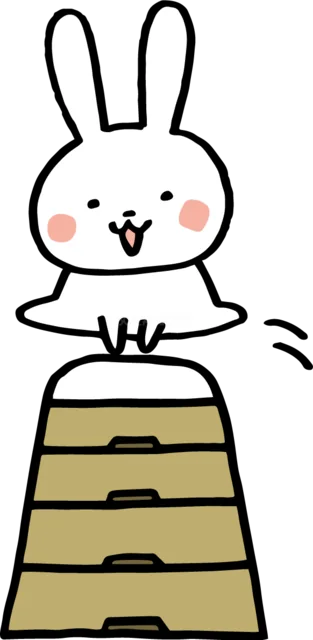 跳び箱を飛ぶかわいいうさぎイラスト（背景透過PNG）