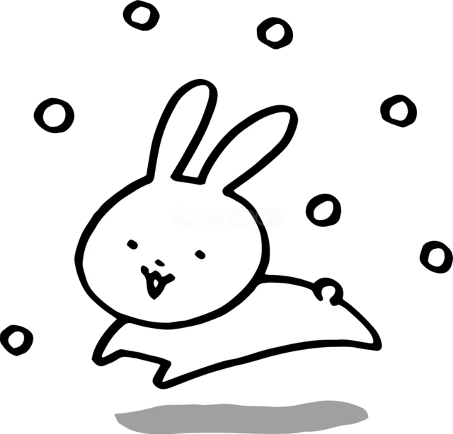 丸い模様の上を軽やかに跳ぶうさぎ（背景透過PNG）