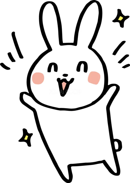 きらめきと一緒に喜ぶかわいいうさぎ（背景透過PNG）