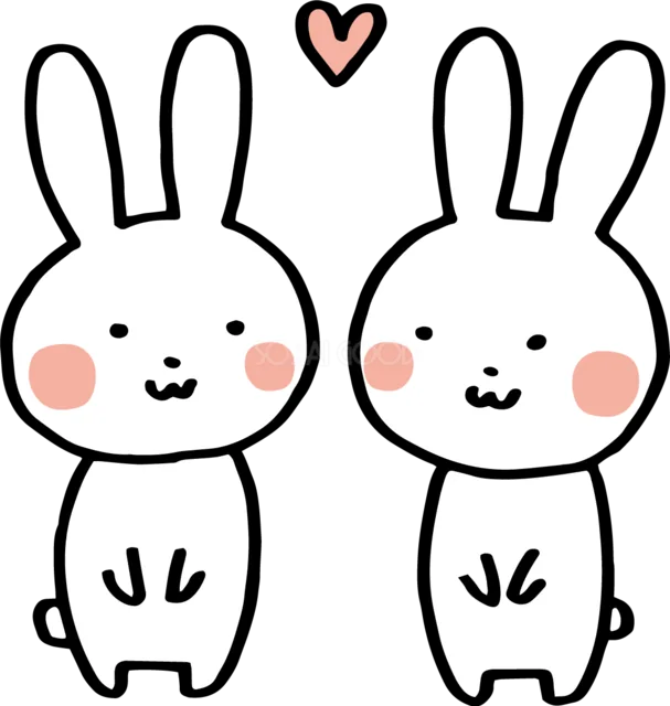 仲良く横に並んで立つうさぎ2匹（背景透過PNG）