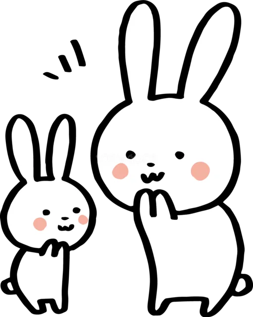 寄り添って立つうさぎの親子イラスト（背景透過PNG）