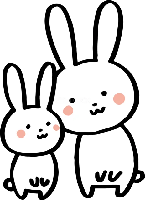 仲良く並んで座るうさぎの親子イラスト（背景透過PNG）