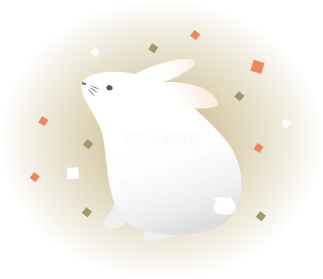 淡い光と色紙の中で横を向く白うさぎイラスト（背景透過PNG）