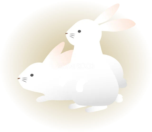 光の中で親うさぎと子うさぎが寄り添うイラスト（背景透過PNG）