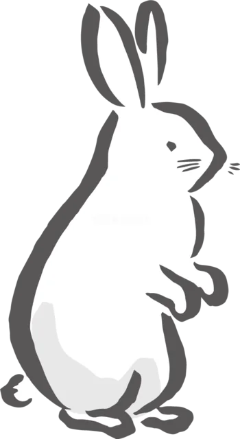 後ろ足で立って横を向く白うさぎのイラスト（背景透過PNG）