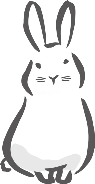 正面を向いて背筋を伸ばす白うさぎの筆描き風イラスト（背景透過PNG）