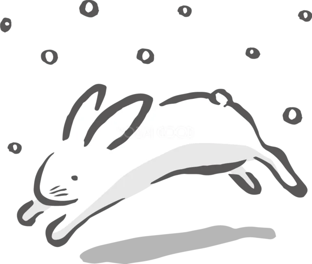 大きく跳びはねる白うさぎの躍動感あるイラスト（背景透過PNG）