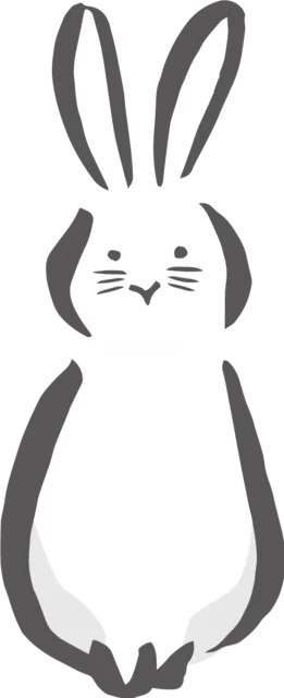 正面を向いておすわりする白うさぎのシンプルなイラスト（背景透過PNG）